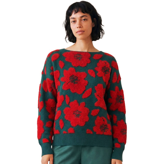 PEPALOVES Maglia Jersey Floral Verde e RossoMaglione a fantasia floreale