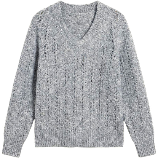 SURKANA Maglione con scollo a V e paillettes Grigio Chiaro