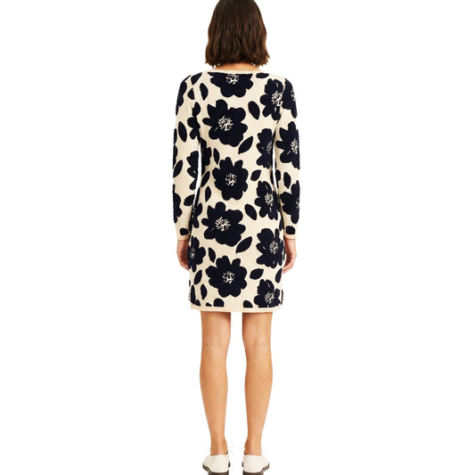 PEPALOVES Abito in Maglia Jacquard Floreale Beige e Nero