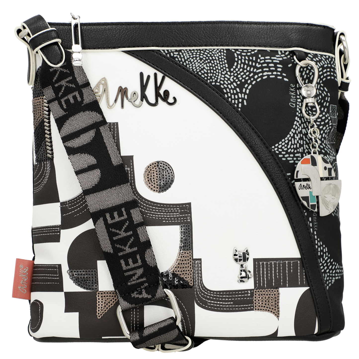 Borsa a tracolla quadrata - Nature Sixties Black White