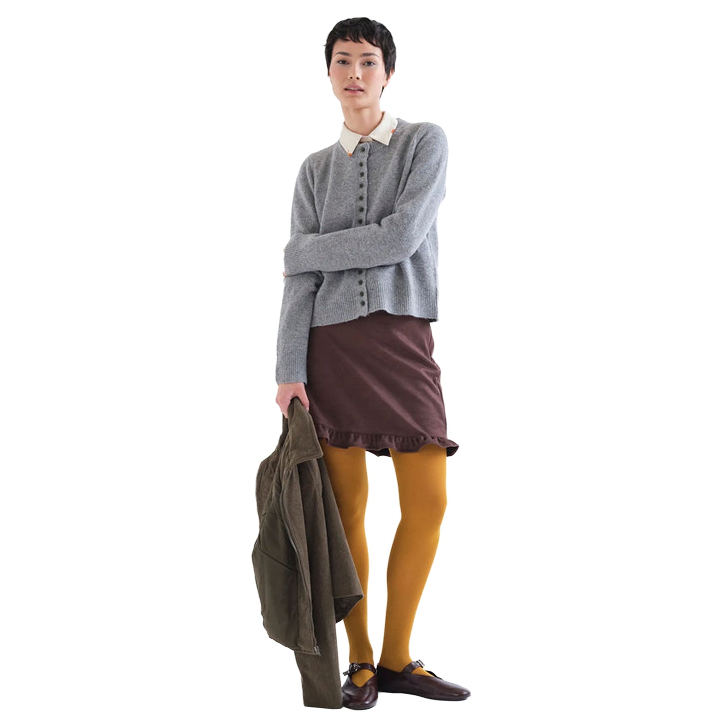 COMPAÑÍA FANTÁSTICA Cardigan grigio chiaro con bottoni verdi