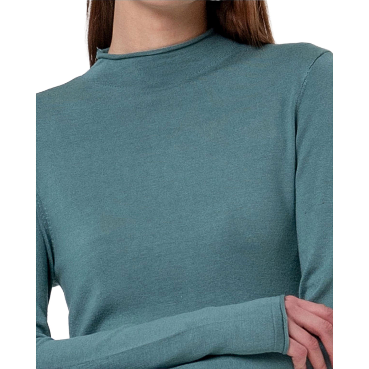 SURKANA Maglione Lupetto in Maglia Fine Verde Polvere