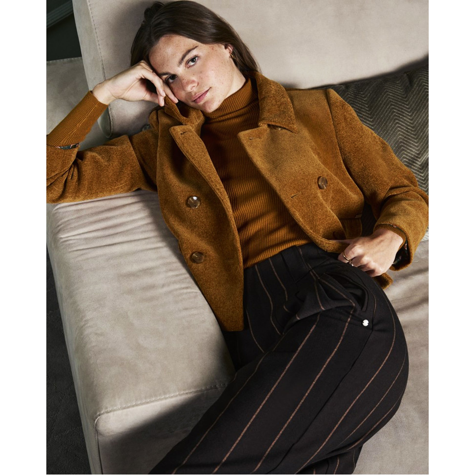 SURKANA - Giacca a doppio petto in ciniglia, con fodera stampata-SURKANA-VIALESCARPE