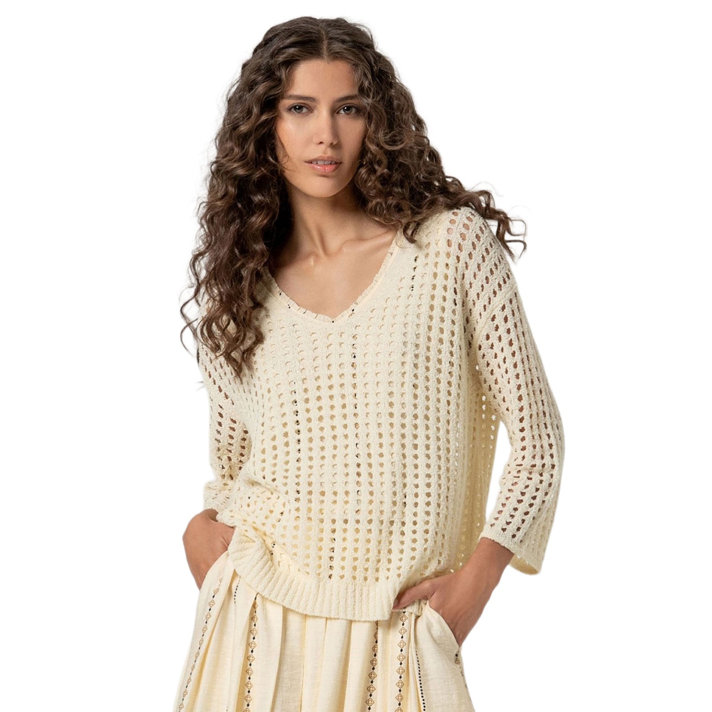 SURKANA Maglia con Scollo a V Panna