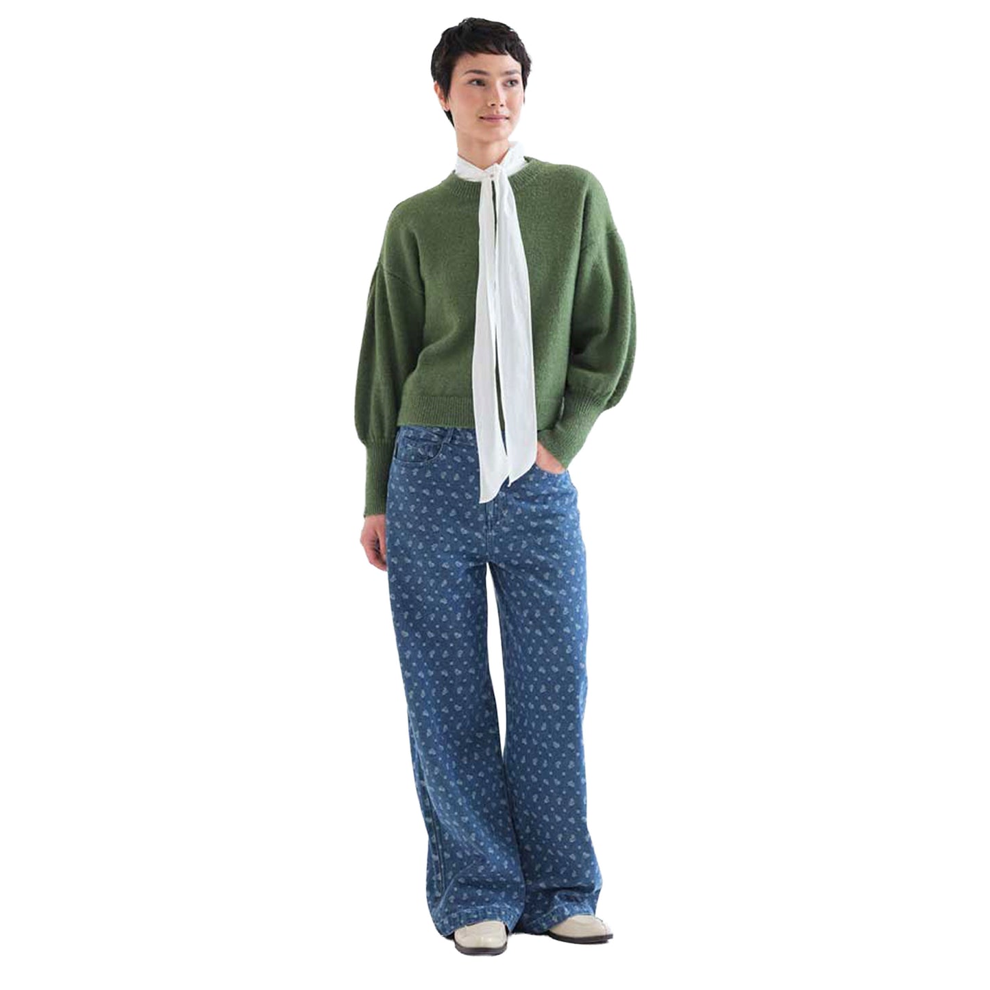 COMPAÑÍA FANTÁSTICA Maglione verde con maniche a sbuffo