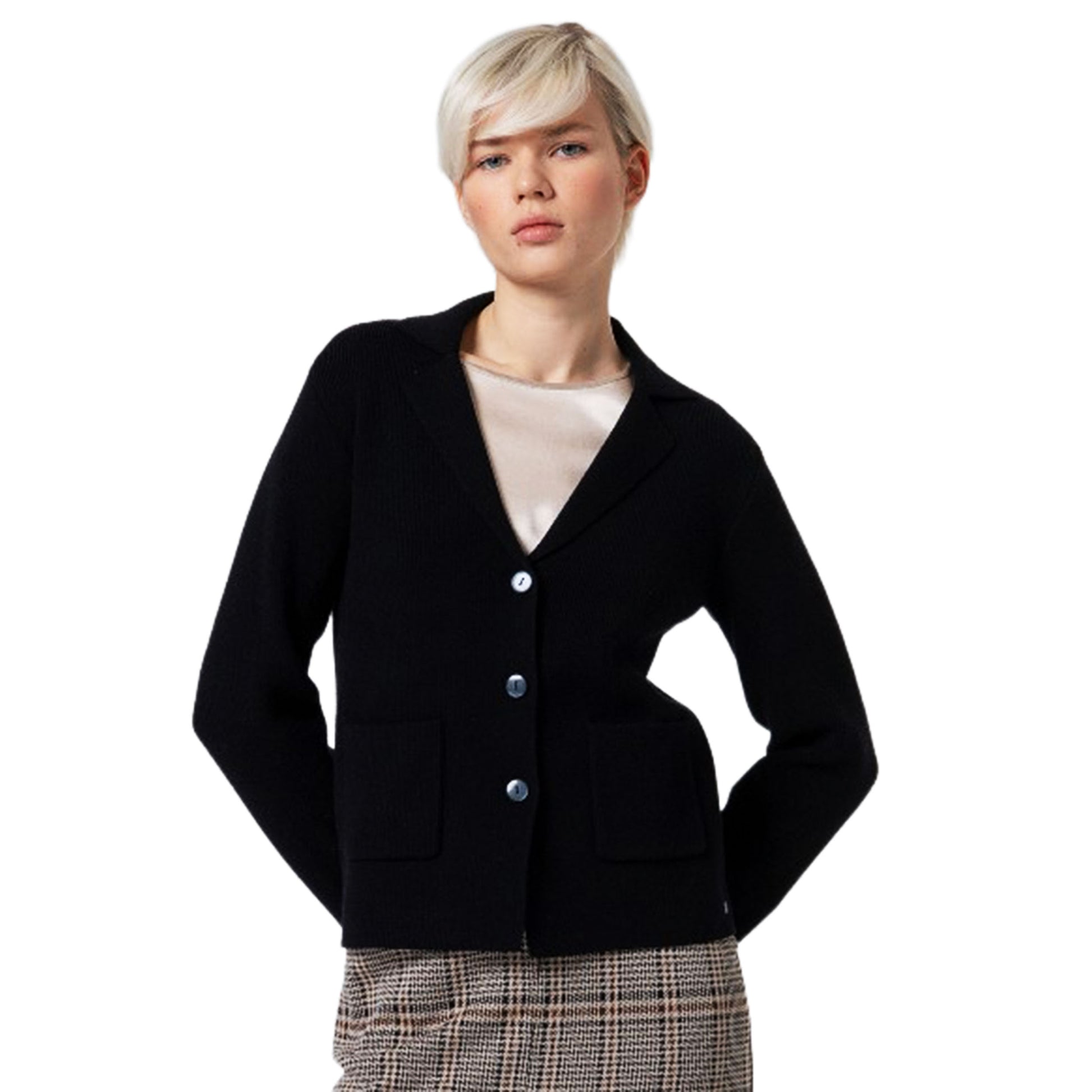 SURKANA - Giacca in maglia con collo a revers e tasche-SURKANA-VIALESCARPE