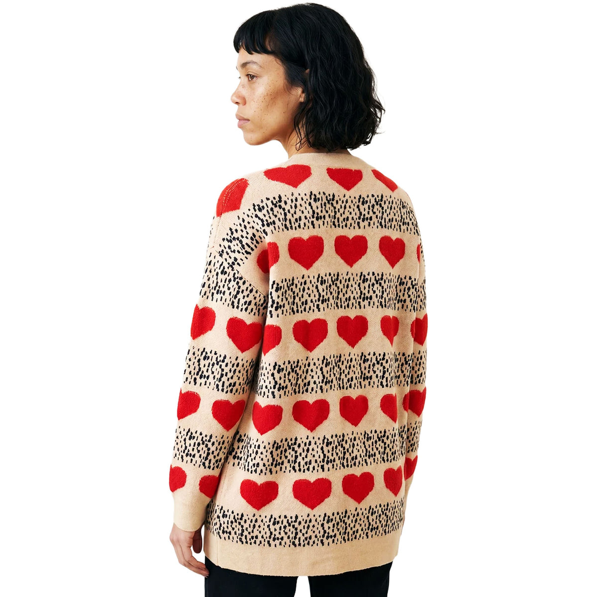 PEPALOVES Cardigan Rebeca Corazones Crema e Rosso