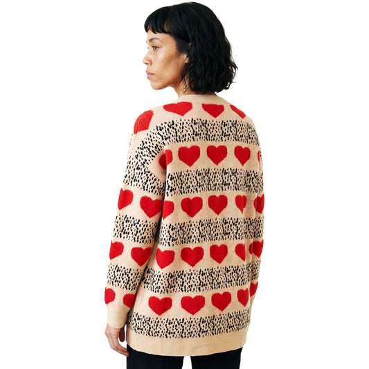 PEPALOVES Cardigan Rebeca Corazones Crema e Rosso