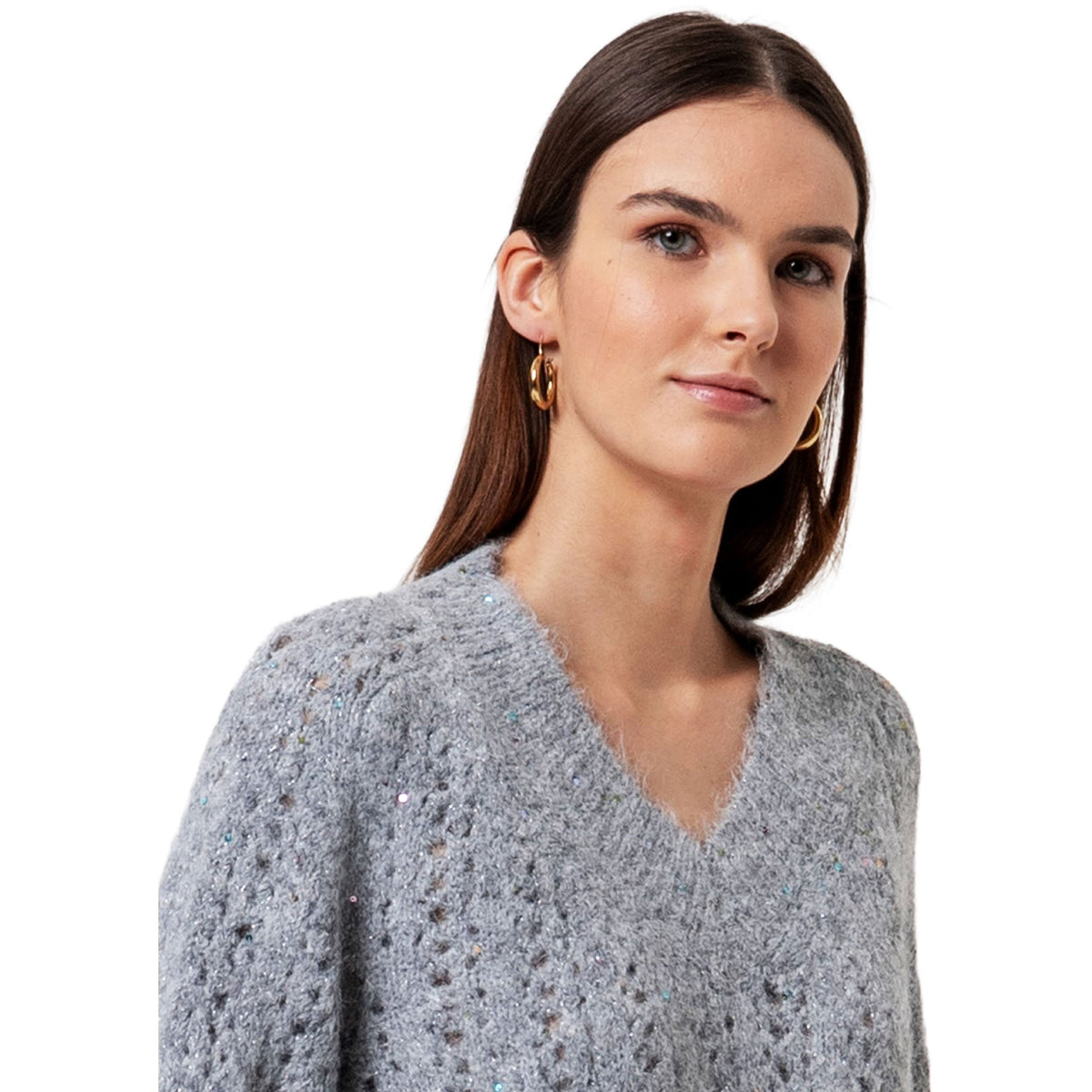 SURKANA Maglione con scollo a V e paillettes Grigio Chiaro