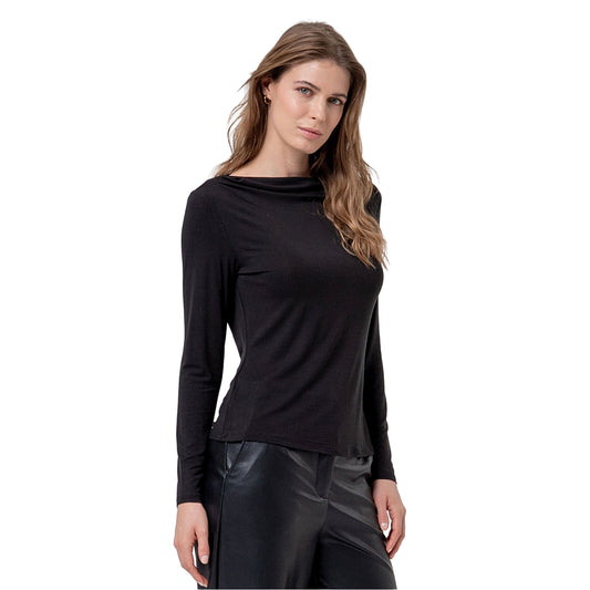 SURKANA T-shirt a Scollo Barca in Bambù Nera-SURKANA-VIALESCARPE