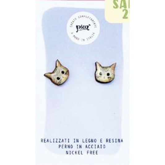Picà - Orecchini in legno e resina con gatto Soriano