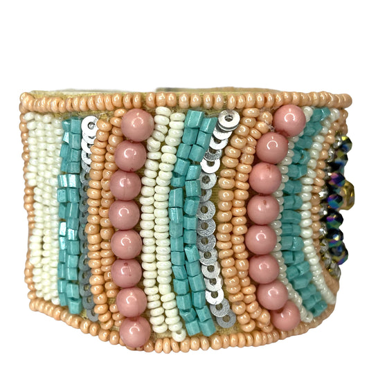 SURKANA Bracciale rigido boho rosa cipria e turchese