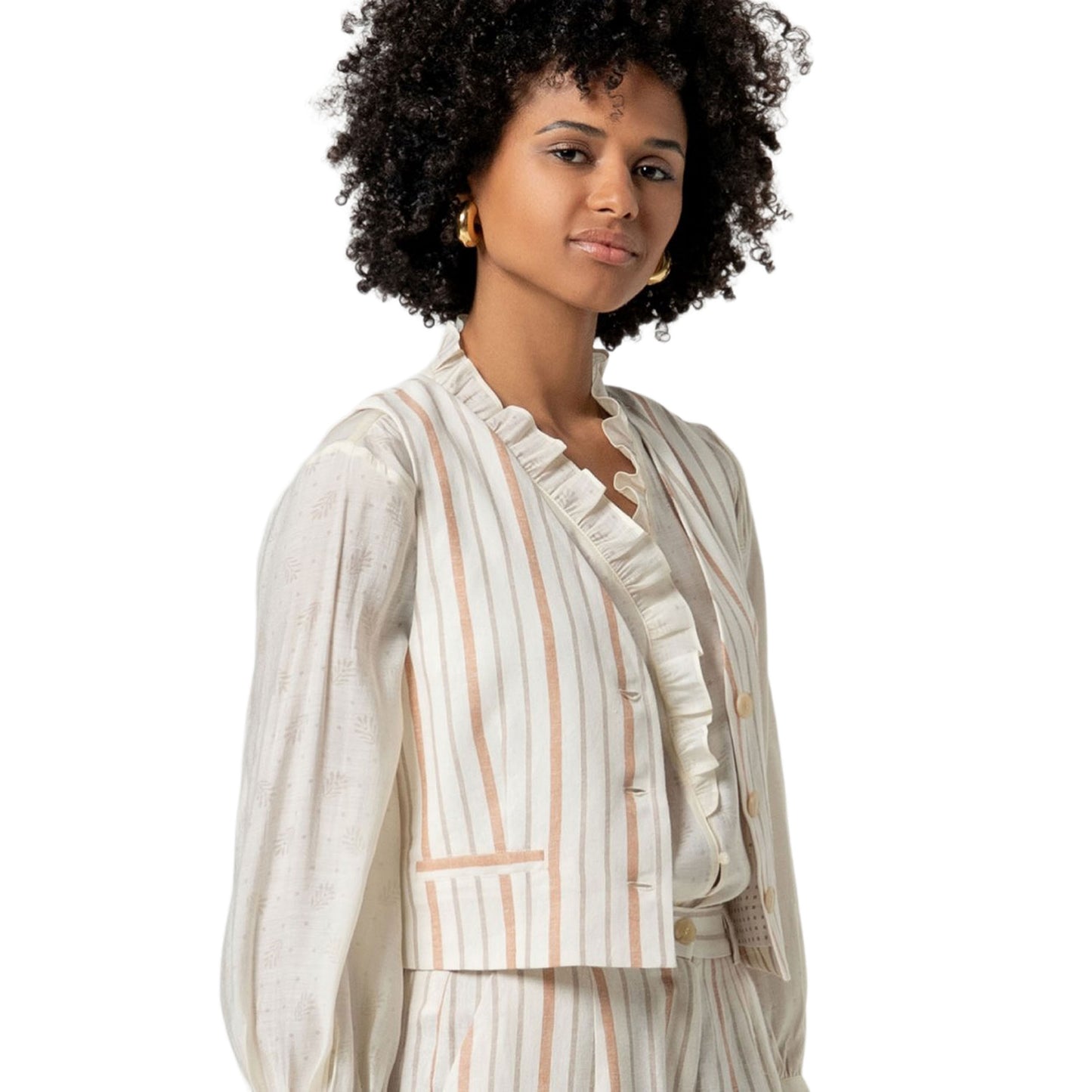 SURKANA Gilet Corto a Righe Panna e Cotto-SURKANA-VIALESCARPE