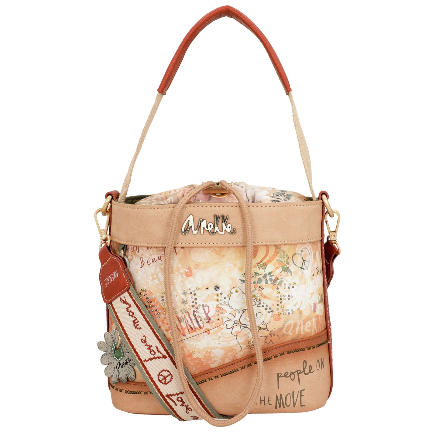 Borsa a tracolla con chiusura a corda - PEACE & LOVE Flower