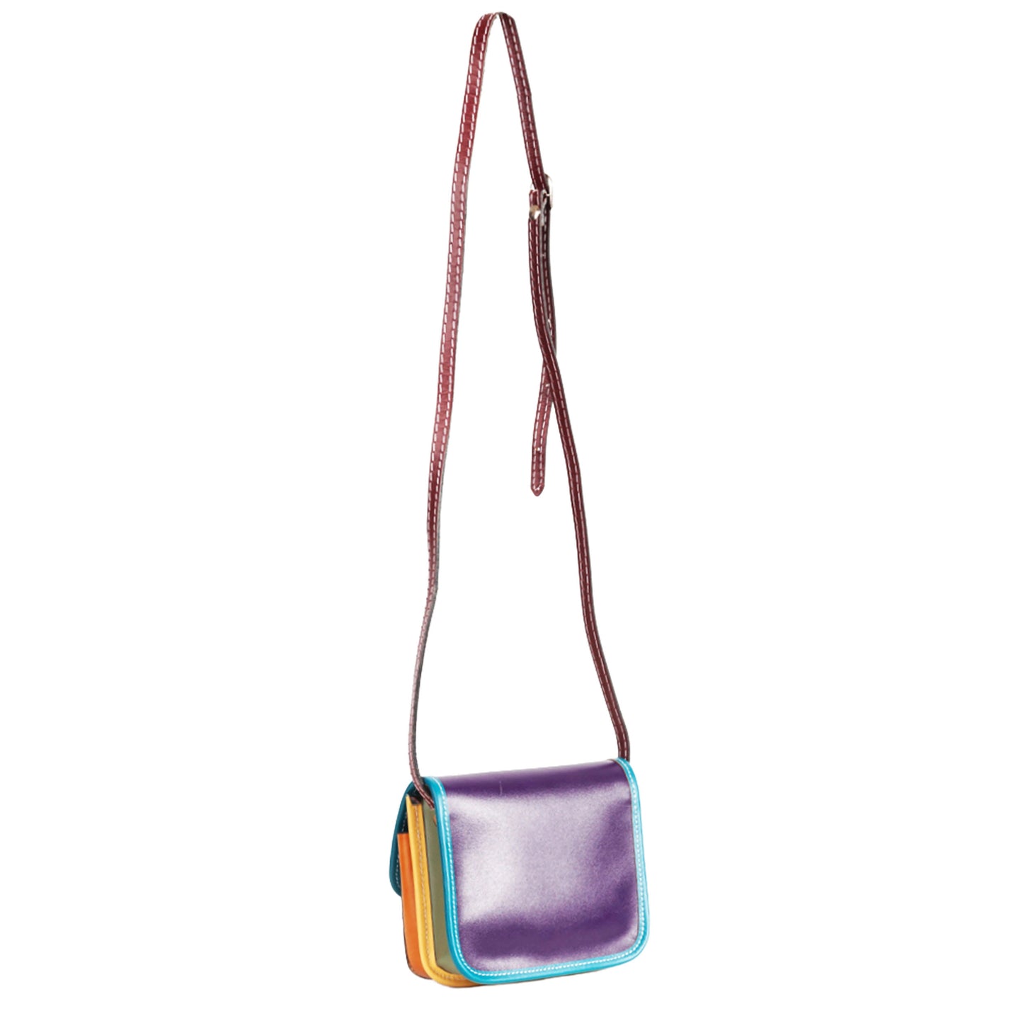 Borsa Mini Stile Tolfa a Soffietto Multicolor Viola in Cuoio