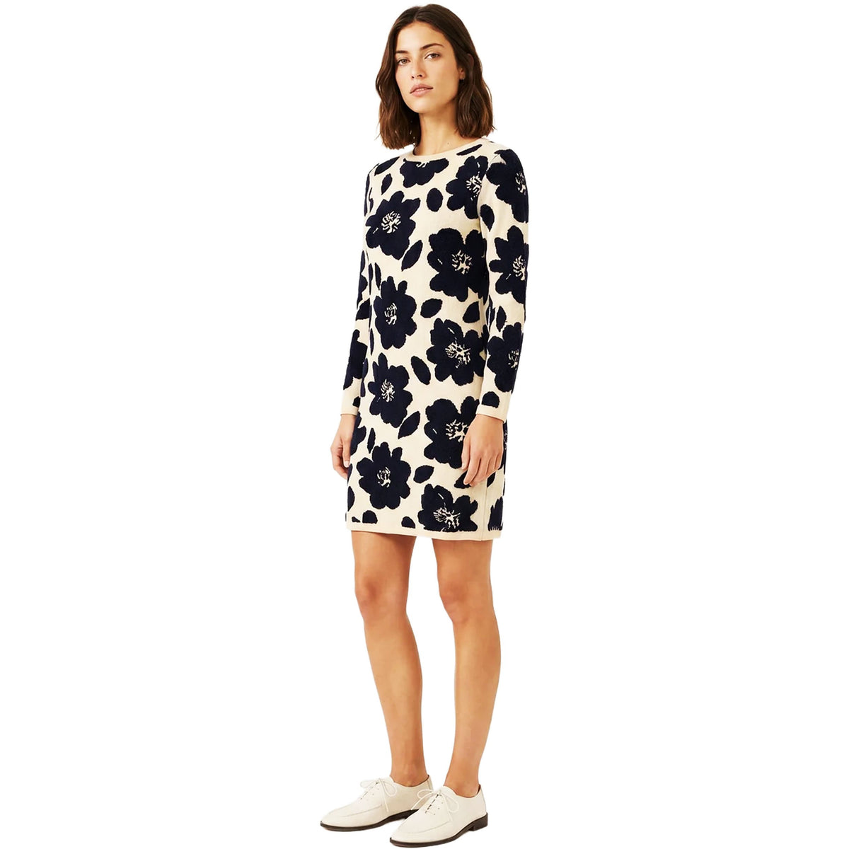 PEPALOVES Abito in Maglia Jacquard Floreale Beige e Nero